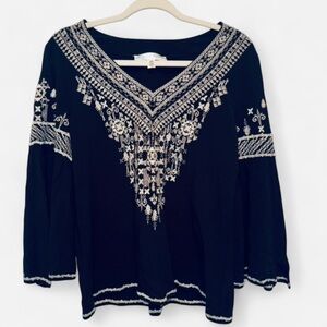 Chelsea & Theodore Black and White Embroidered Blouse